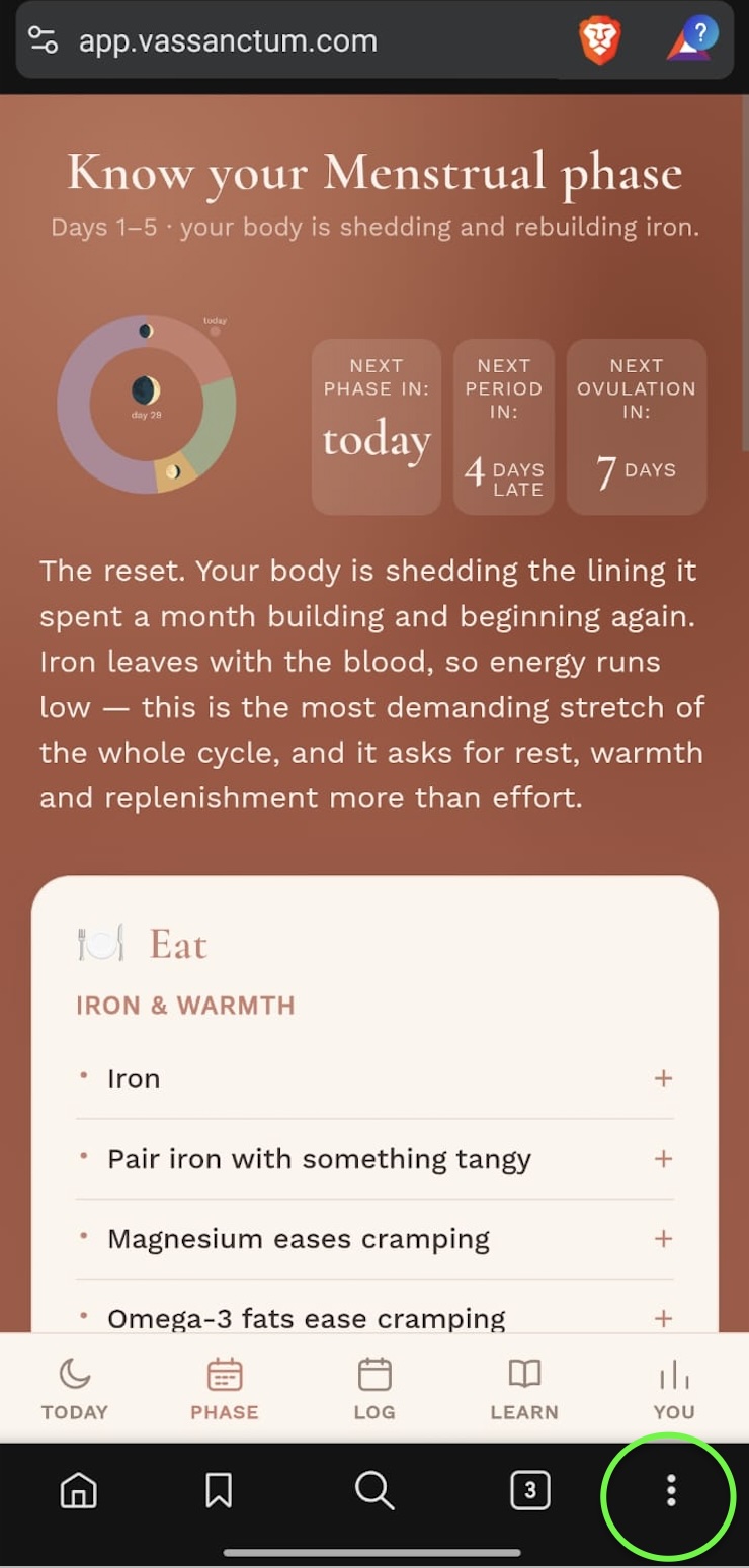 Tap the menu in your browser